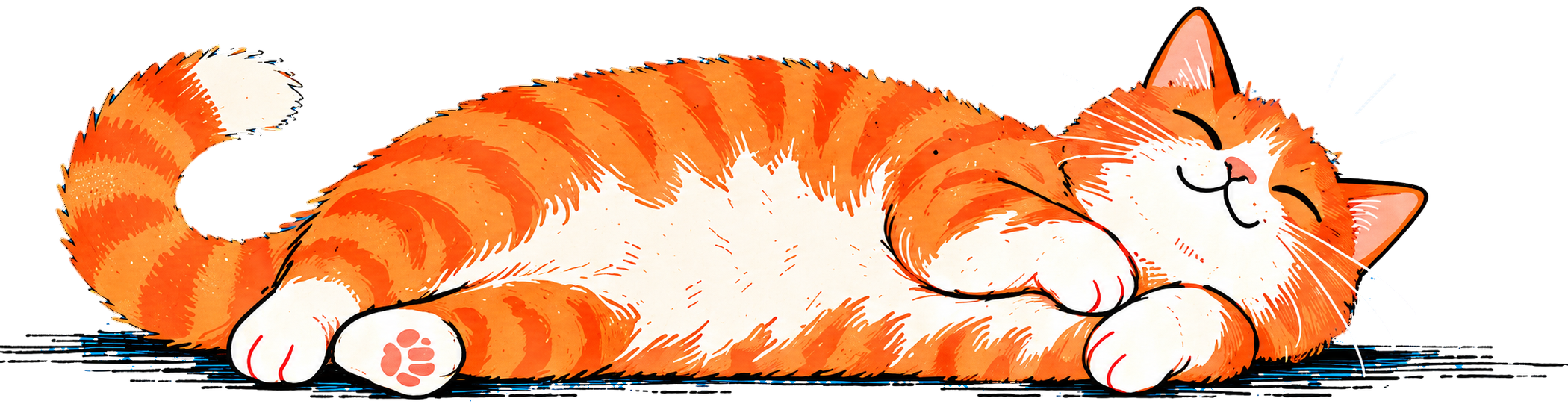 A very content orange cat lounging on its back.